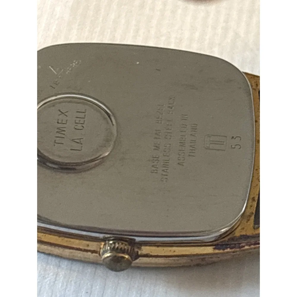 Timex Quartz Watch Mens Gold Square Case Expansion Band Date Indicator Good